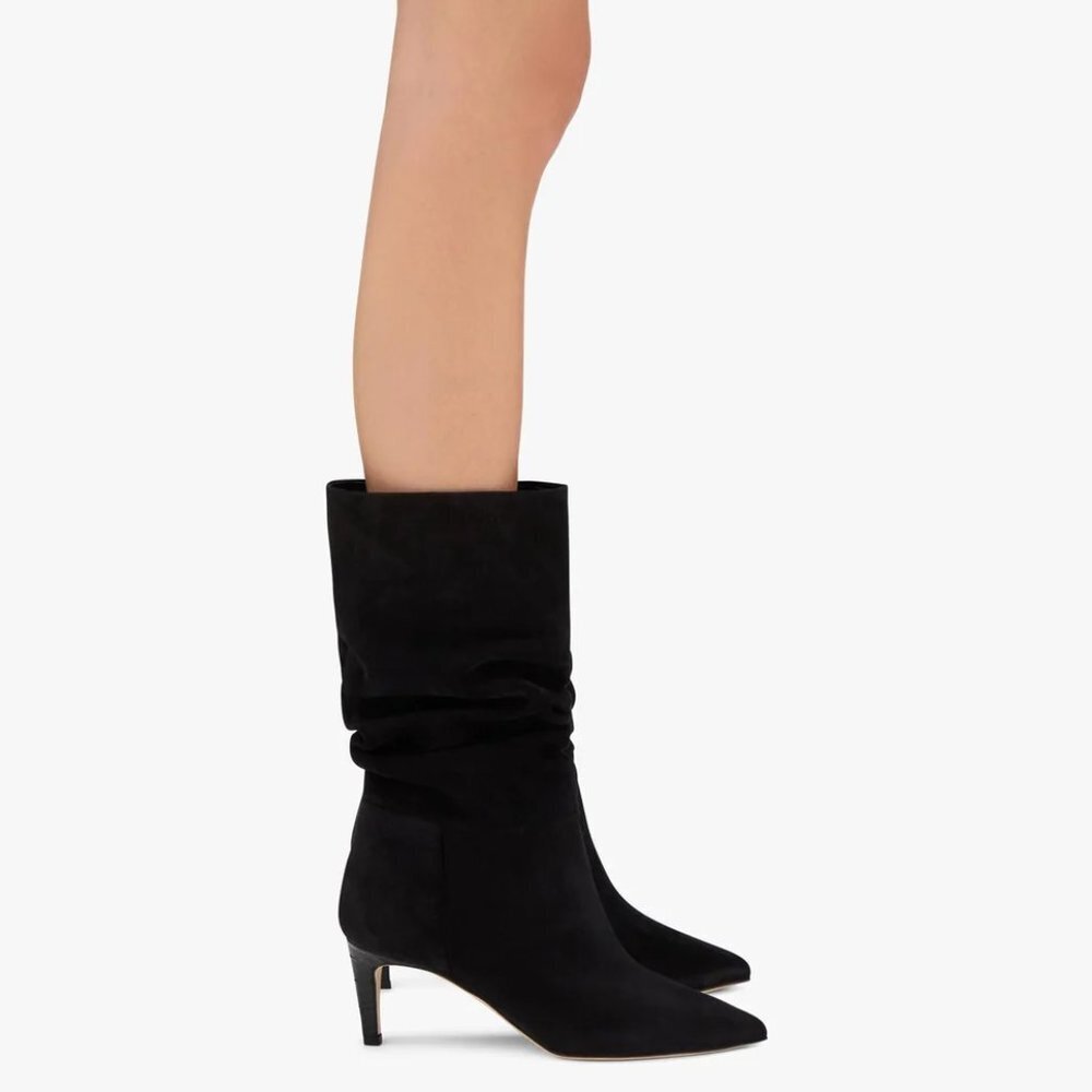 PARIS TEXAS SLOUCHY BOOT 60 Black calf suede heel